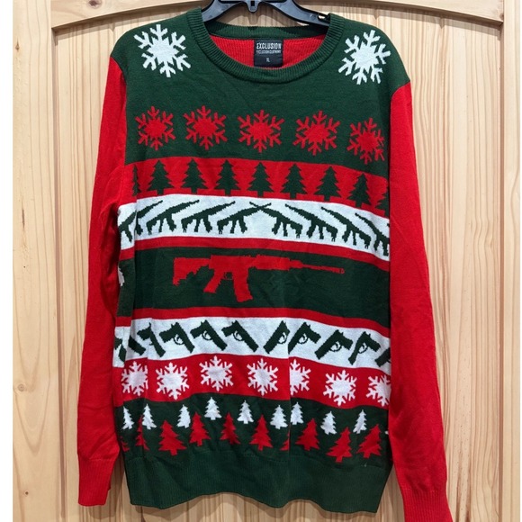 Exclusion Clothing Other - Exclusion Clothing Mens XL Ugly Christmas Sweater Guns Tactical Holiday Green